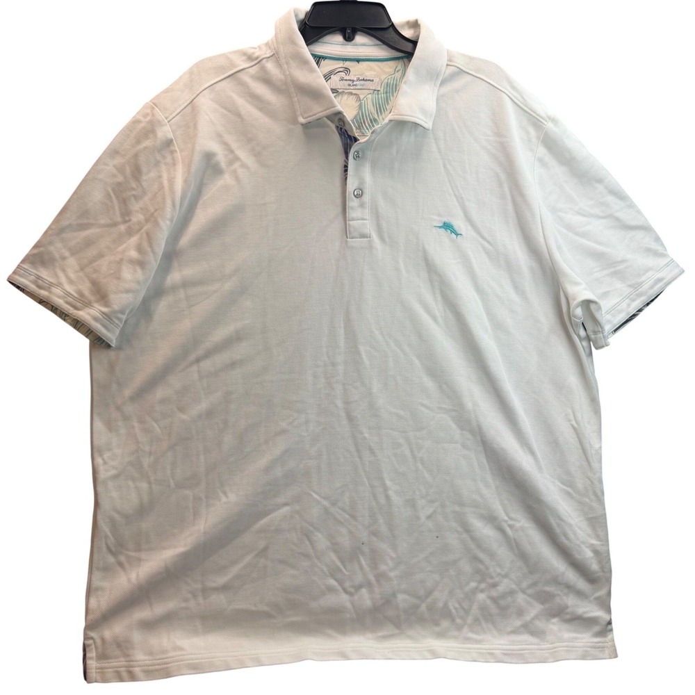 Tommy Bahama Polo Shirt Mens XXL White IslandZone Supima Cotton Tropical Marlin